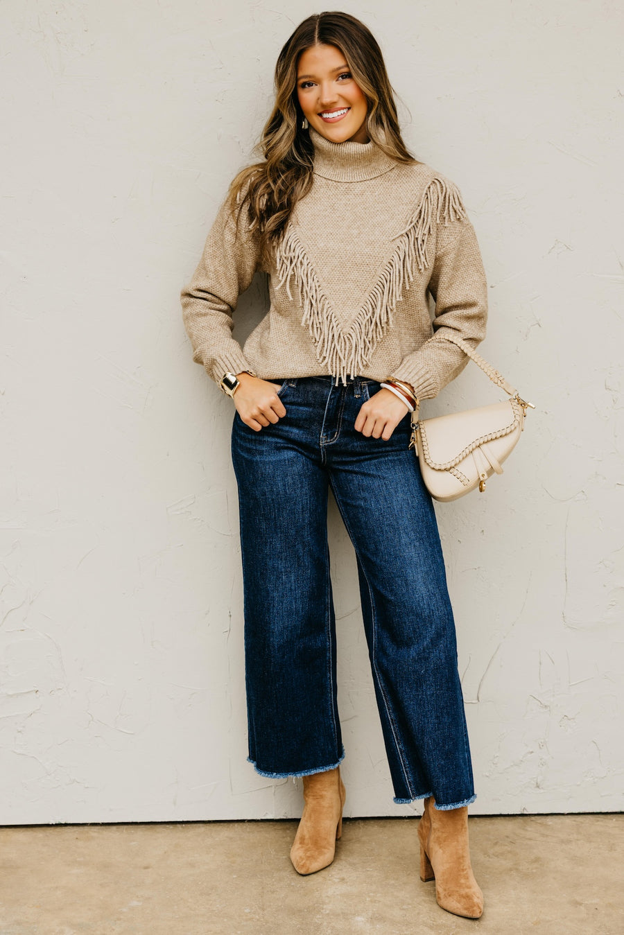The Lo Fringe Detailed Mock Neck Sweater