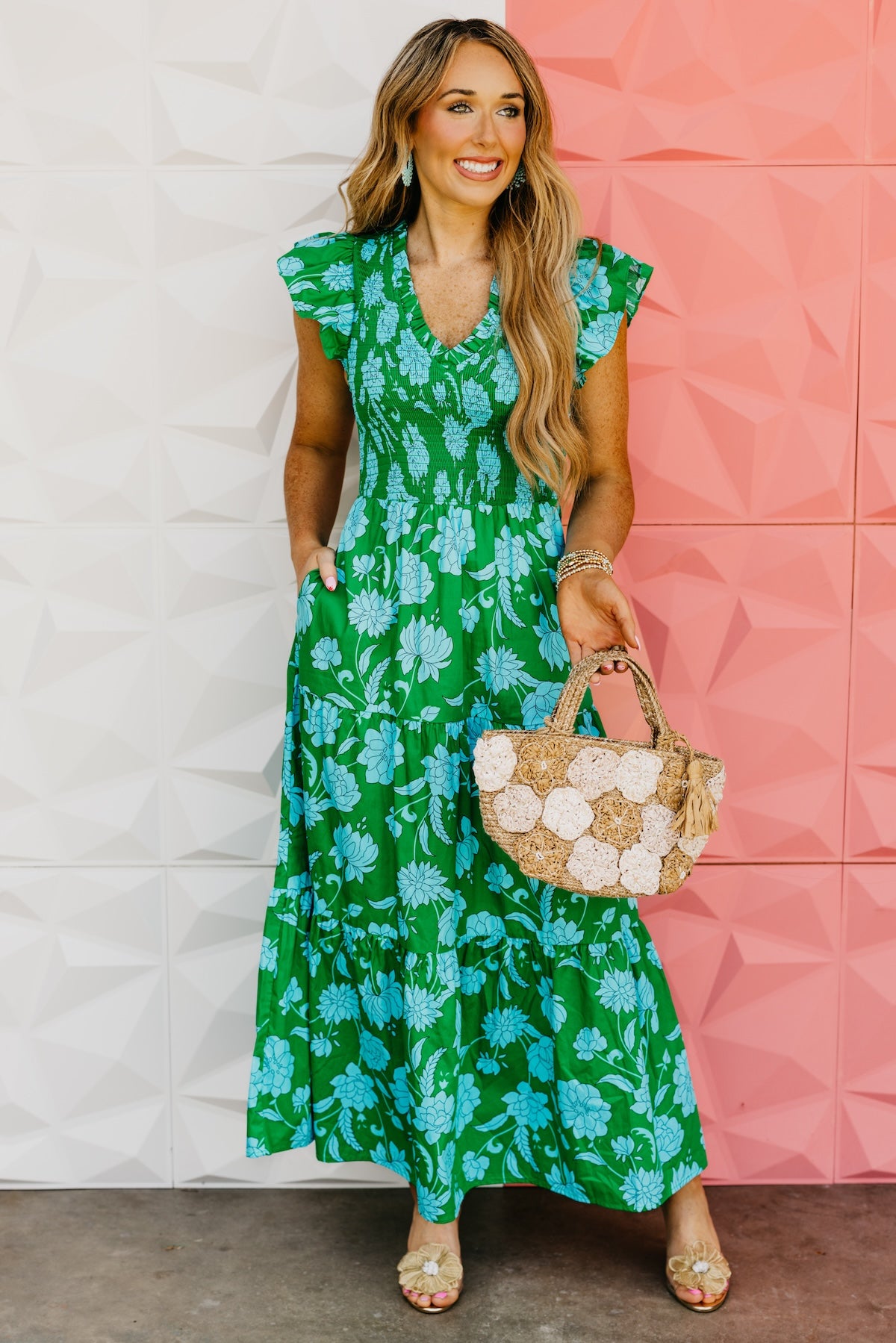 The Blevin Smocked Tiered Midi Dress