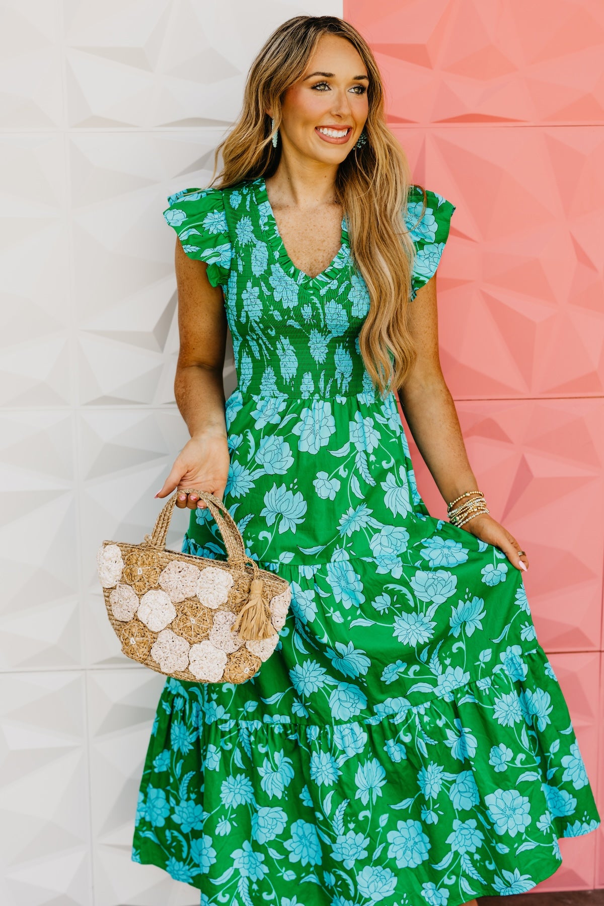 The Blevin Smocked Tiered Midi Dress