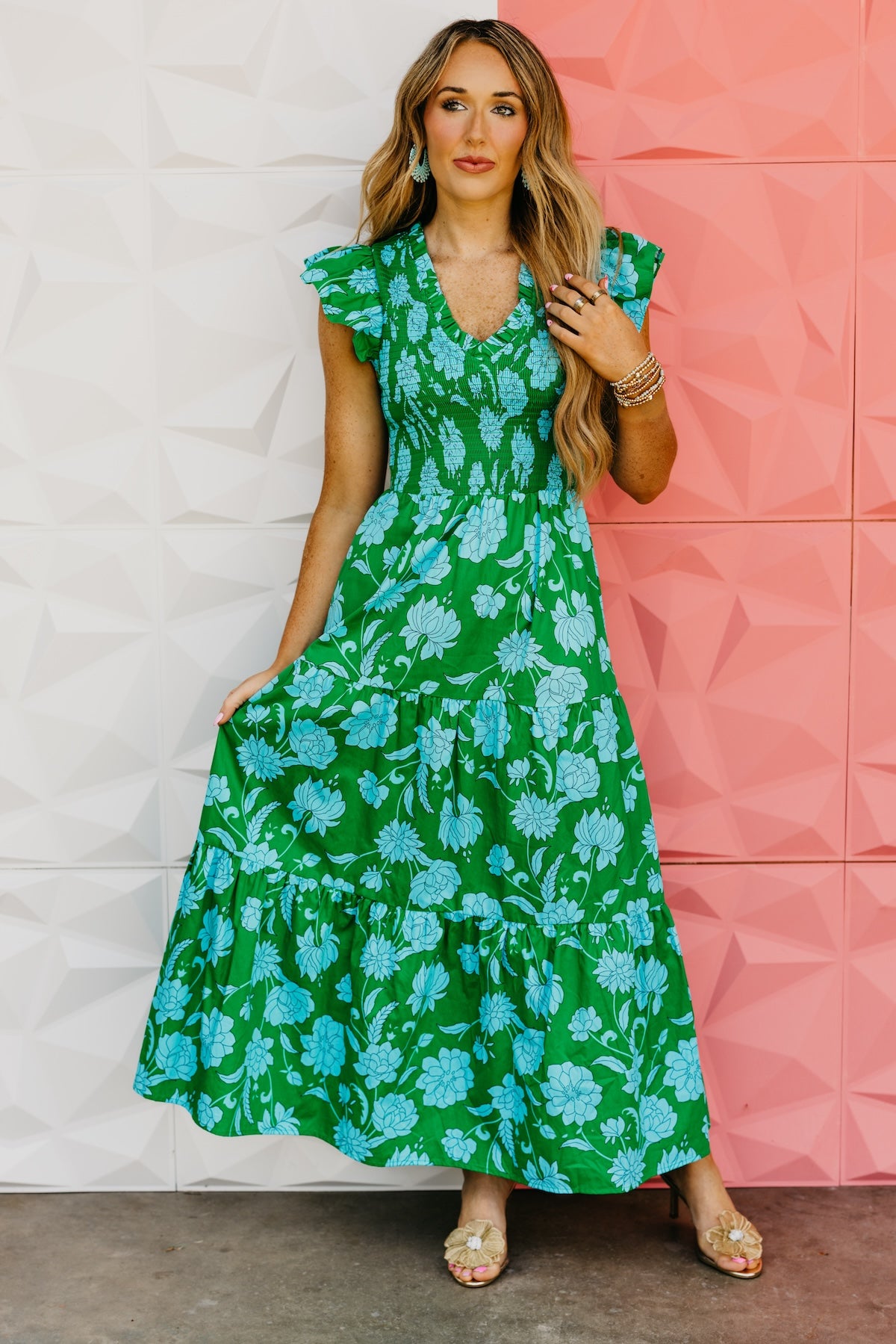 The Blevin Smocked Tiered Midi Dress
