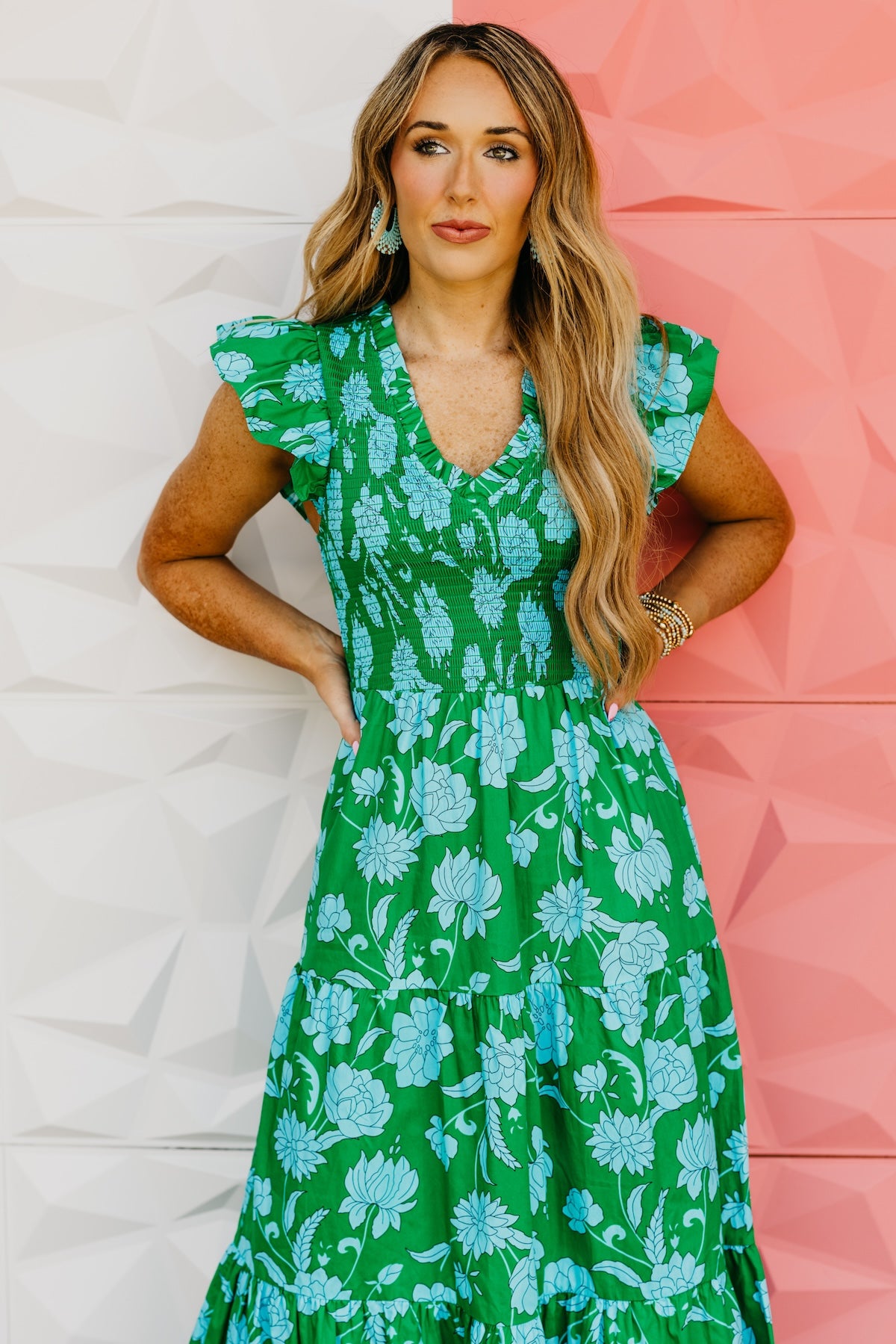 The Blevin Smocked Tiered Midi Dress