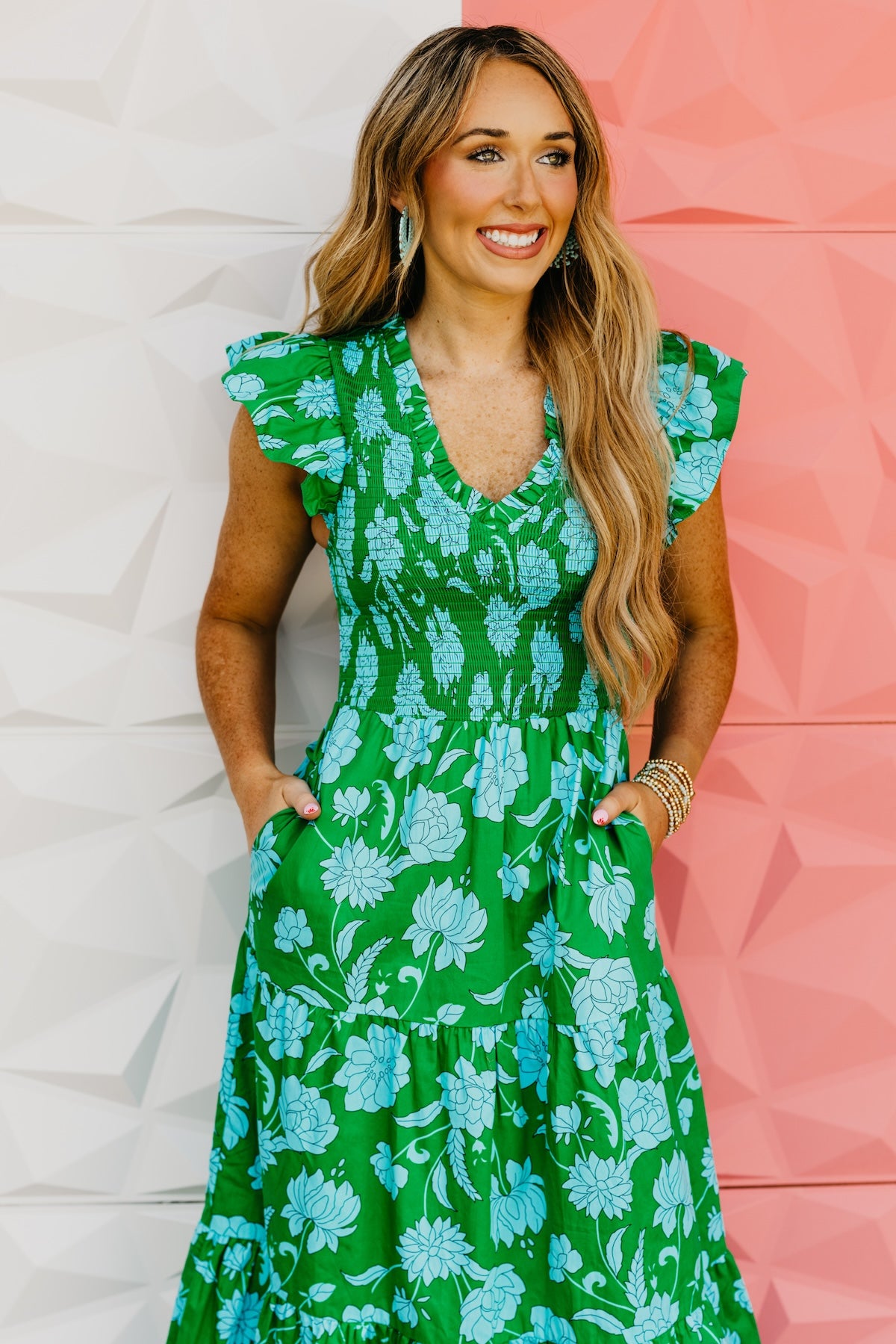 The Blevin Smocked Tiered Midi Dress