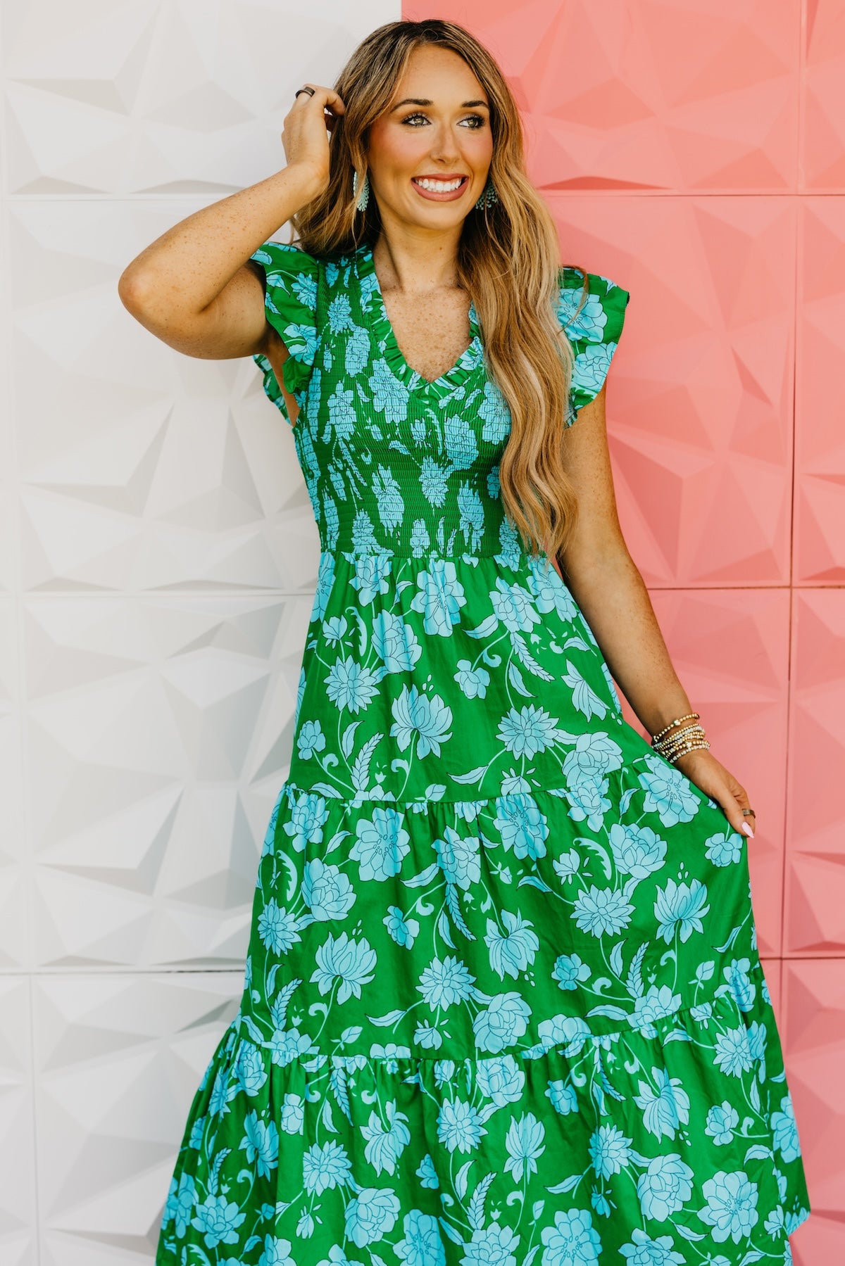 The Blevin Smocked Tiered Midi Dress