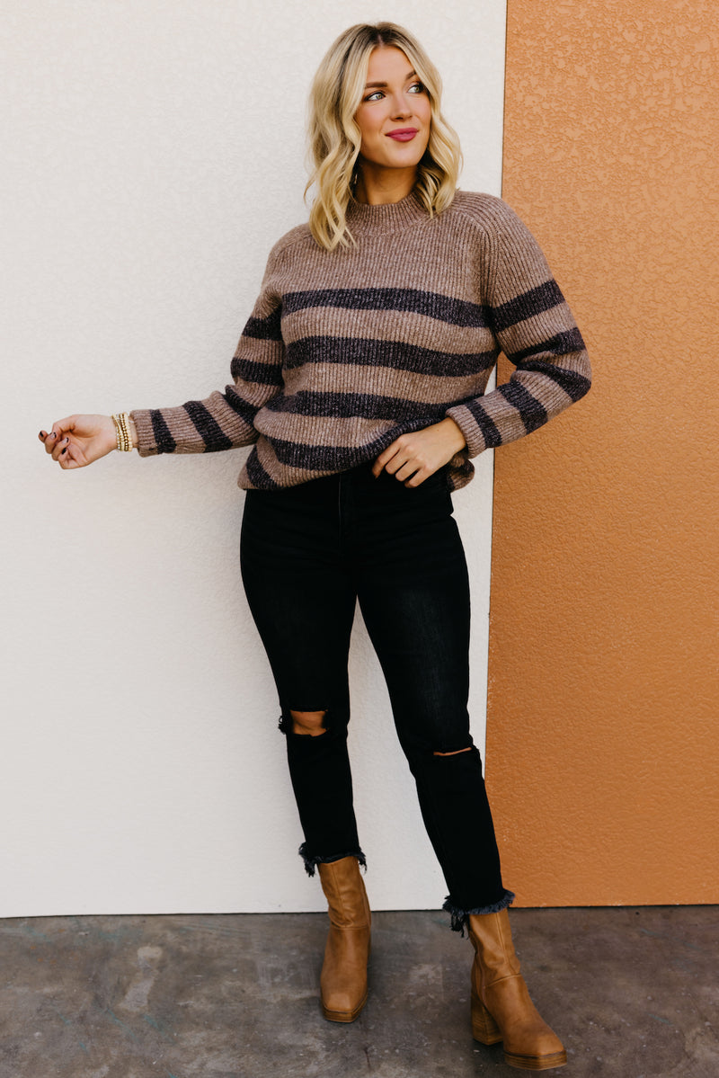 The Myah Stripe Mock Neck Sweater