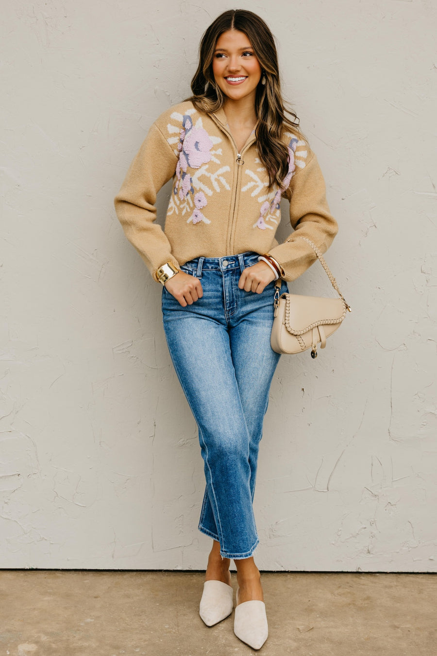 The Tori Floral Zip Up Sweater