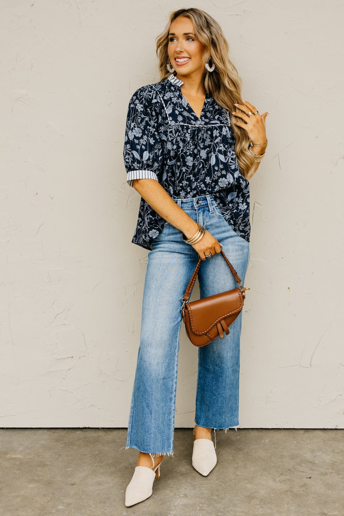 The Millie Printed Contrast Woven Top