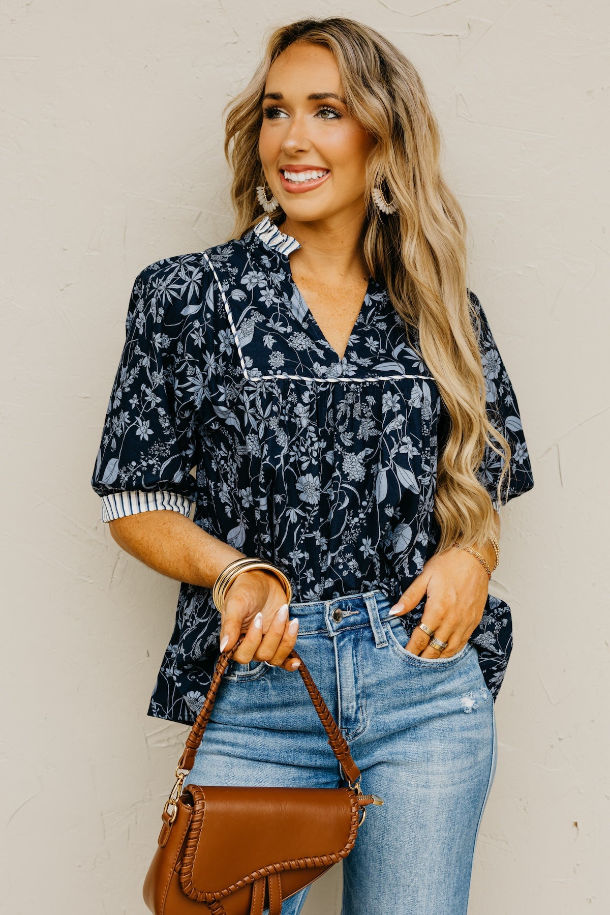 The Millie Printed Contrast Woven Top