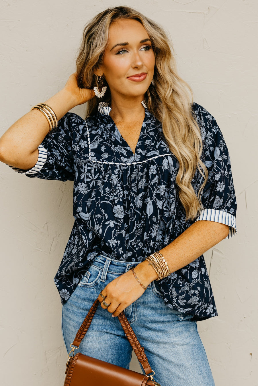 The Millie Printed Contrast Woven Top