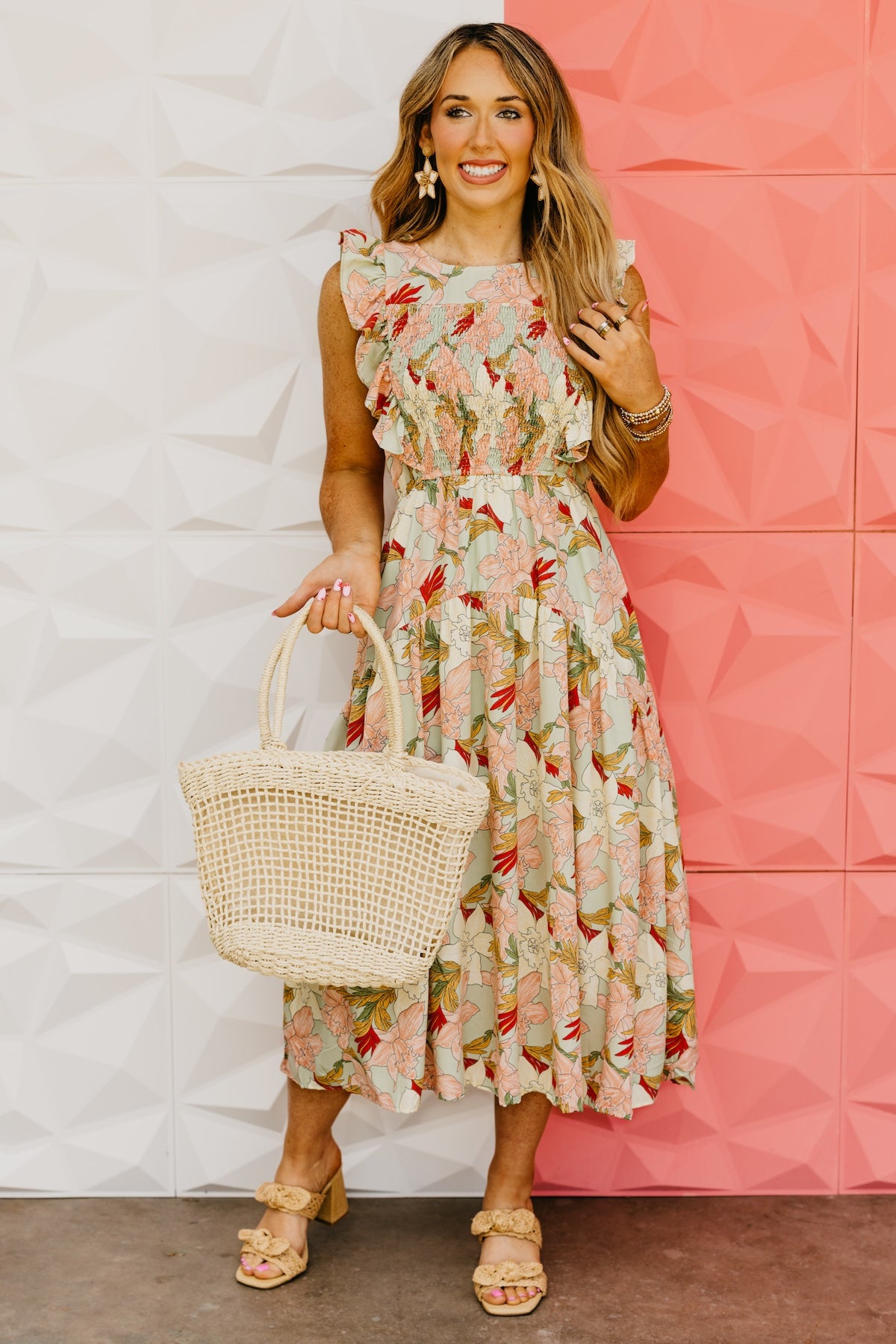 The Megan Floral Ruffle Sleeve Midi Dress