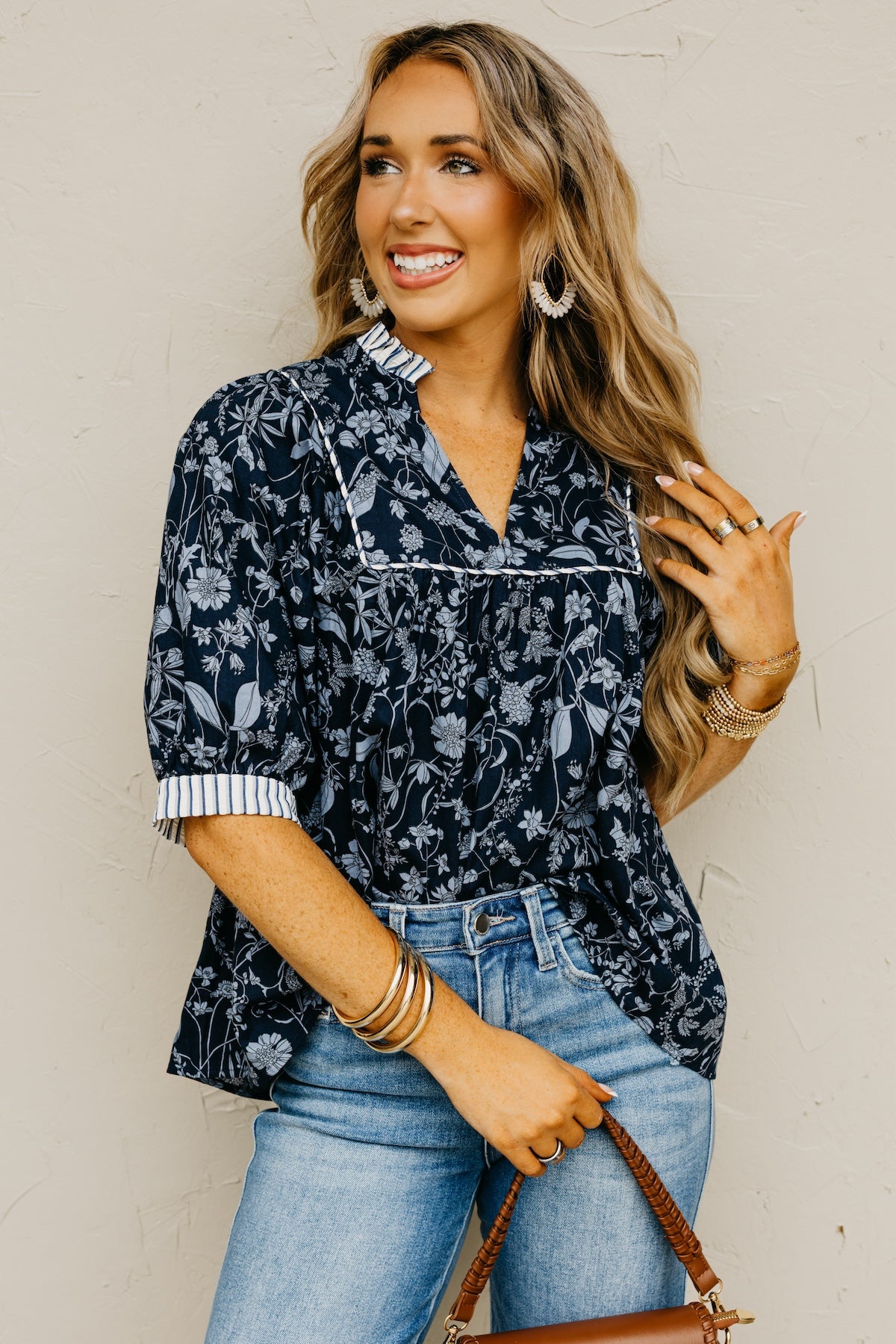 The Millie Printed Contrast Woven Top