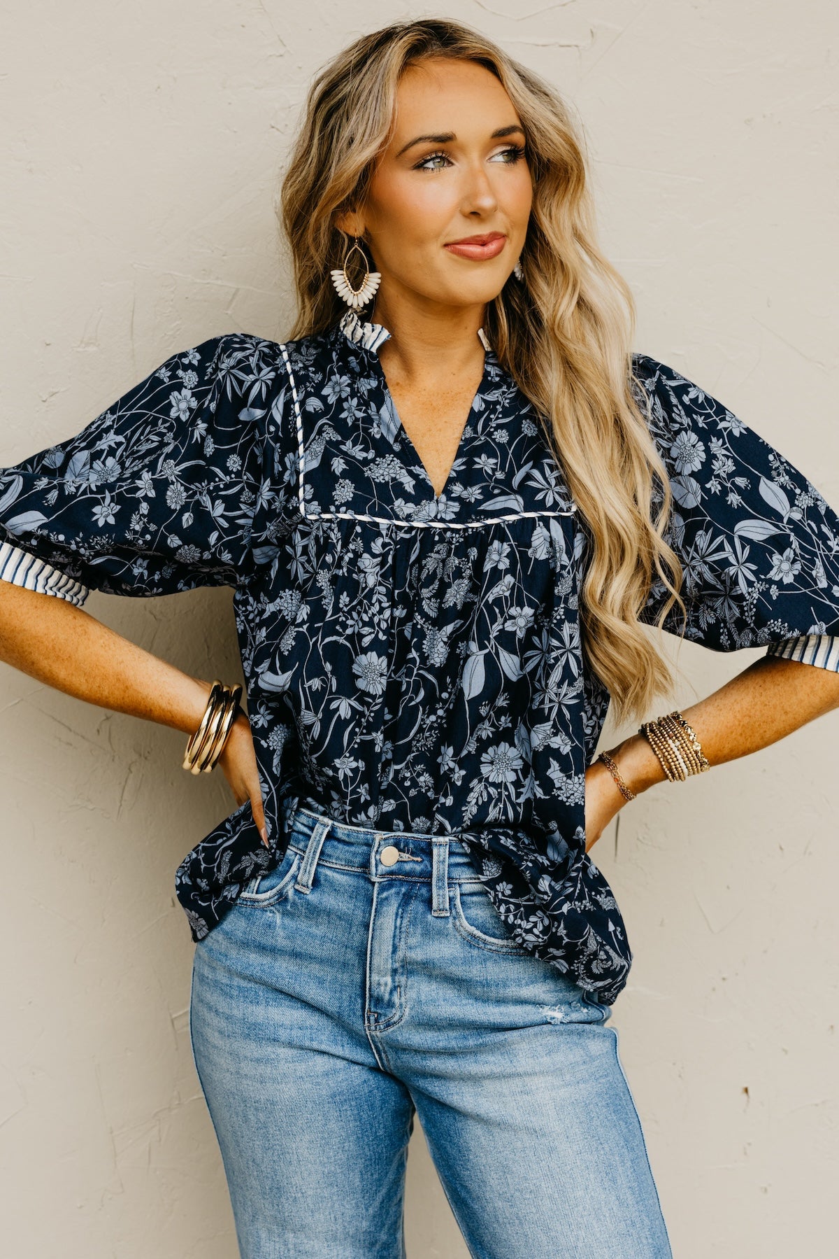 The Millie Printed Contrast Woven Top