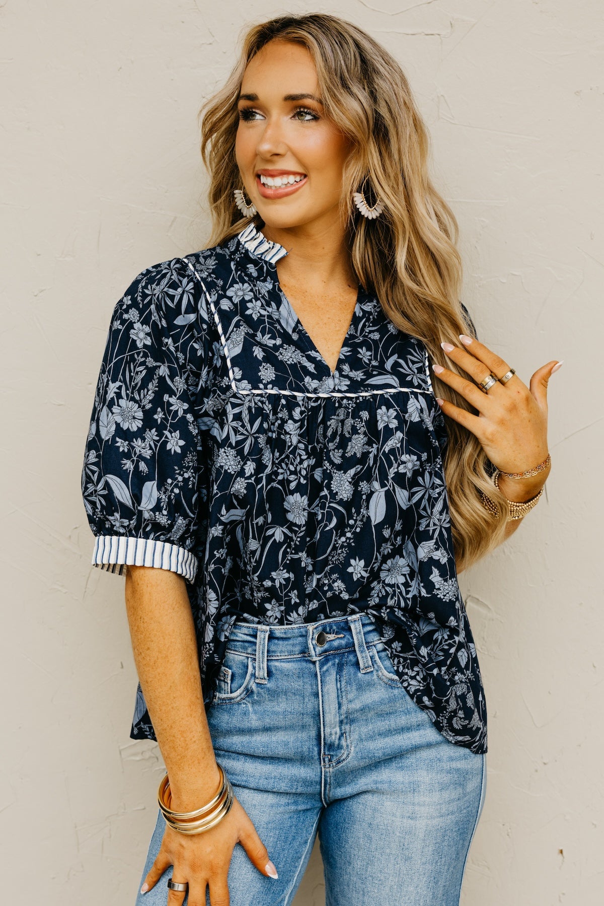 The Millie Printed Contrast Woven Top