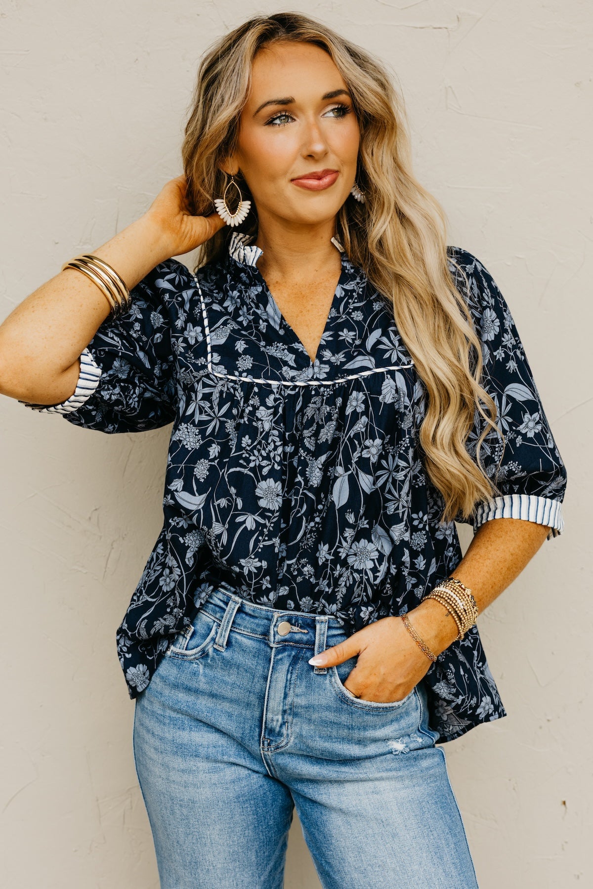 The Millie Printed Contrast Woven Top