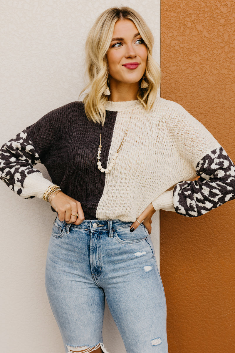 The Higgins Animal Print Colorblock Sweater