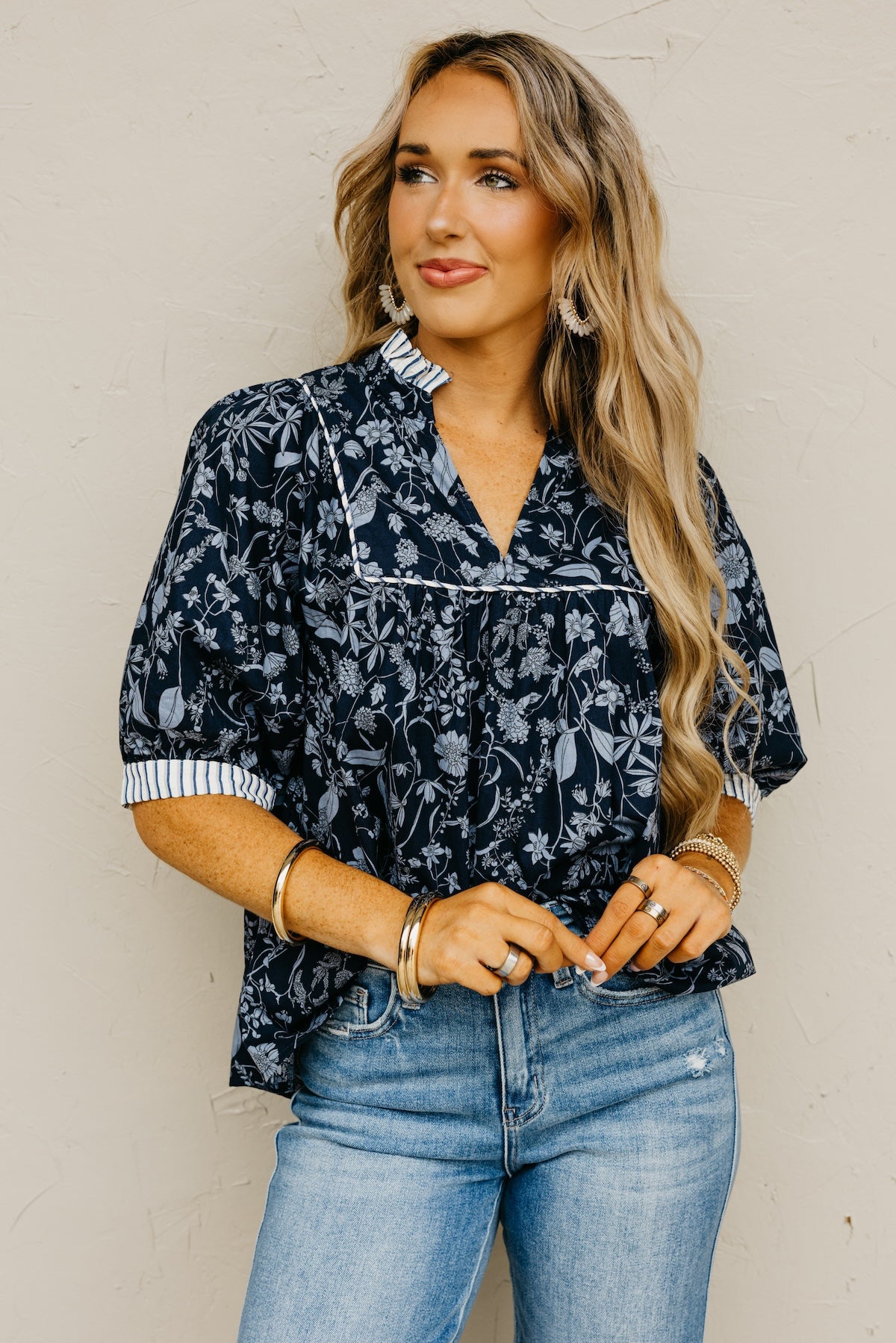 The Millie Printed Contrast Woven Top