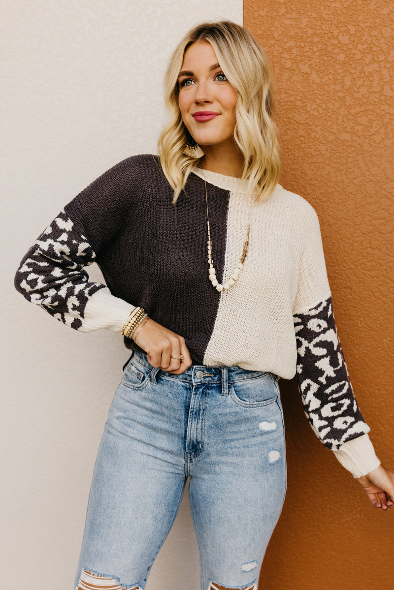 The Higgins Animal Print Colorblock Sweater