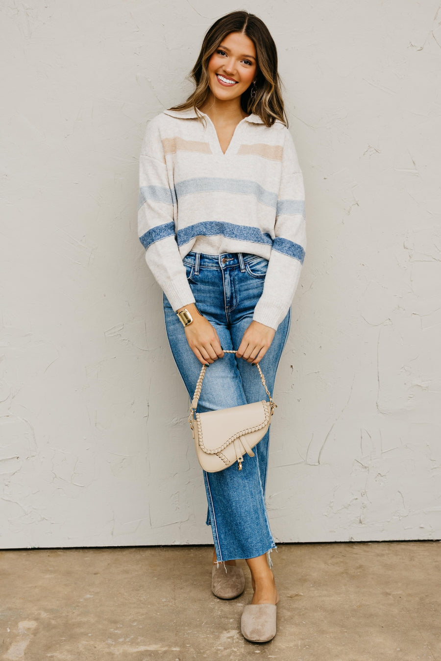 The Jewel Collared Stripe Sweater
