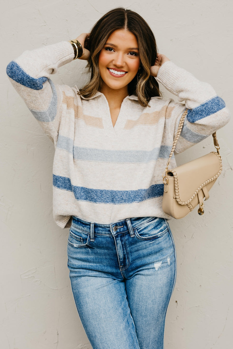 The Jewel Collared Stripe Sweater