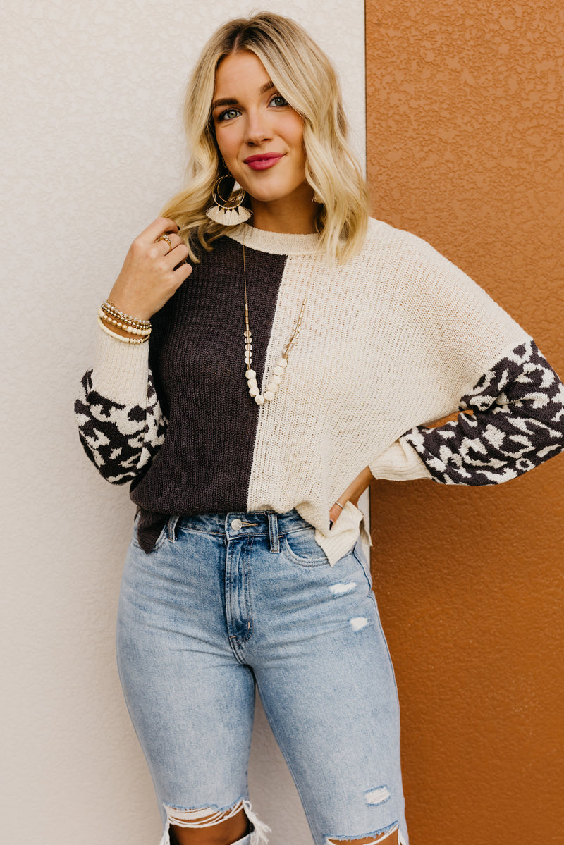 The Higgins Animal Print Colorblock Sweater