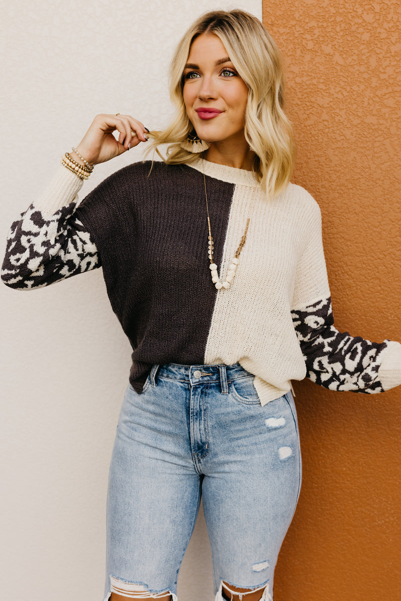 The Higgins Animal Print Colorblock Sweater