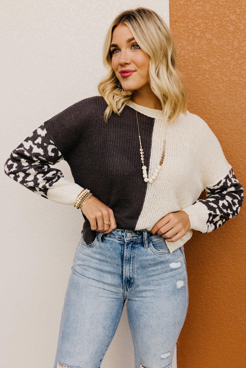 The Higgins Animal Print Colorblock Sweater