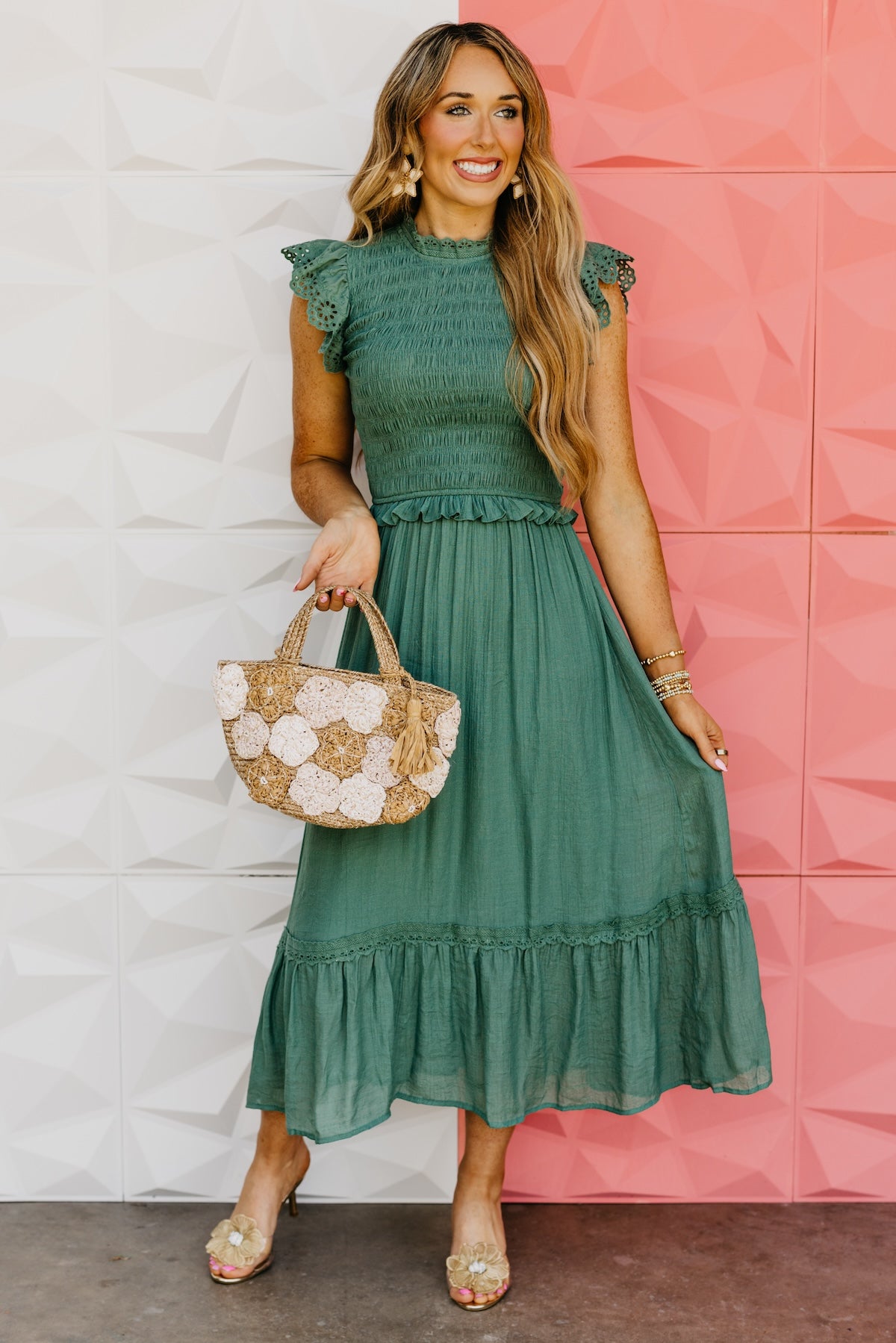 The Ronin Smocked Eyelet Midi Dress