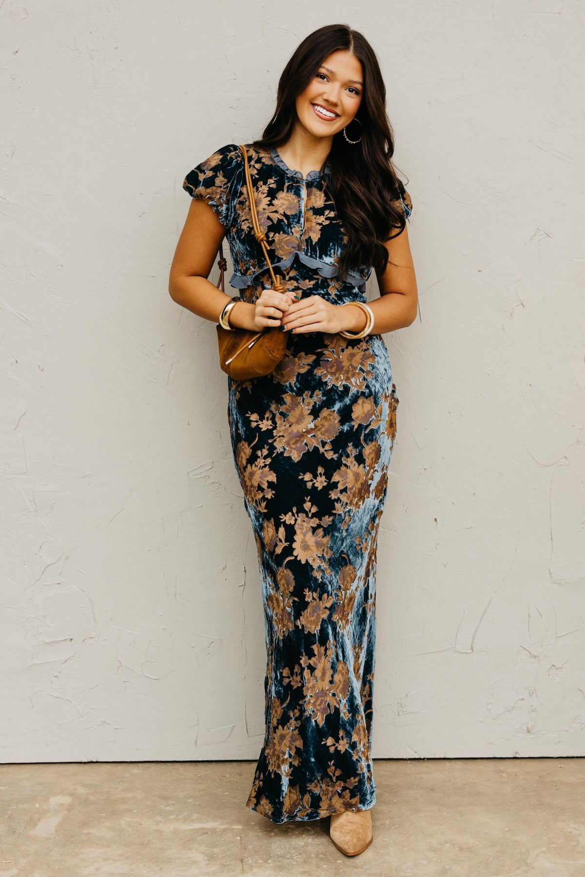 The Trini Burnout Velvet Maxi Dress