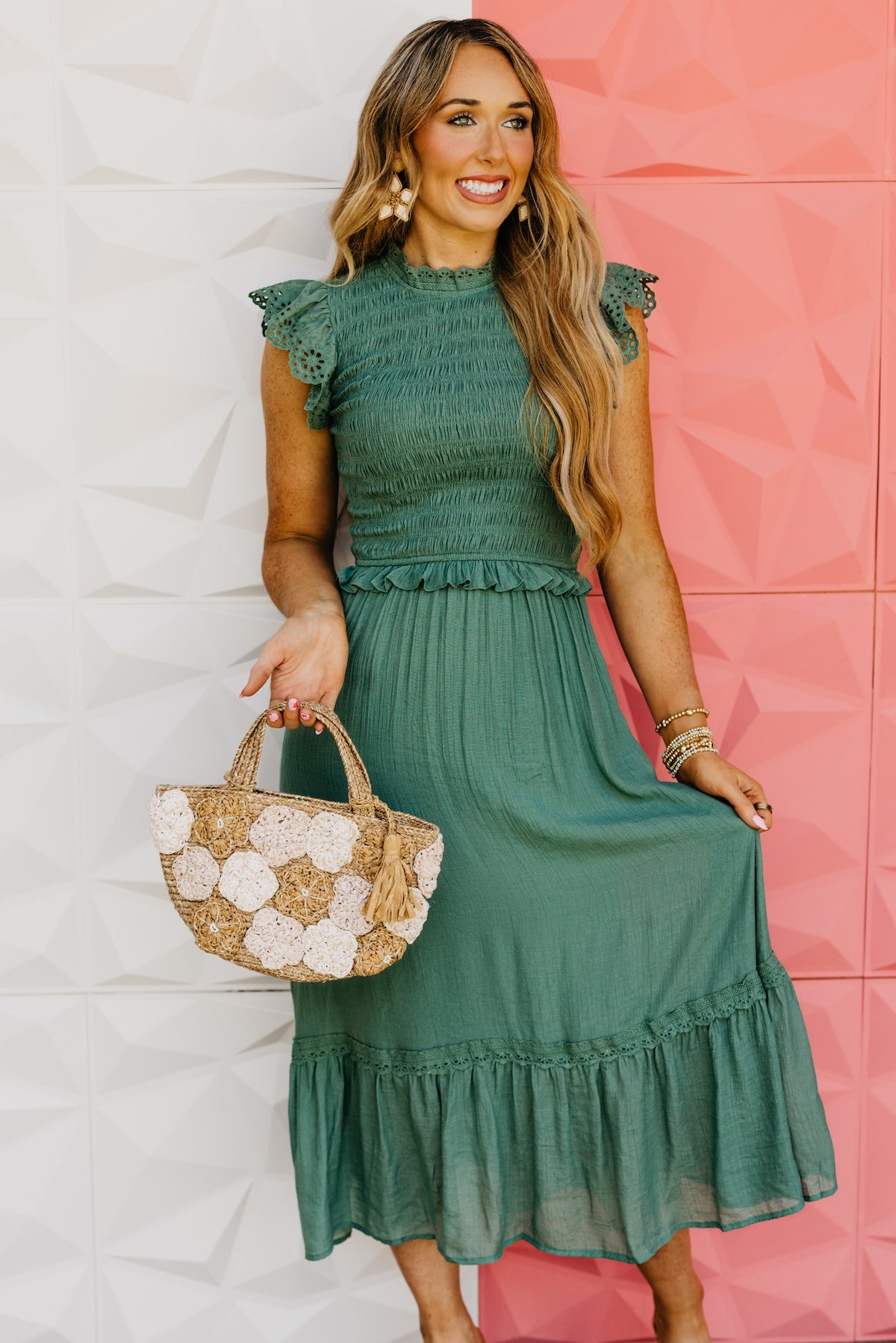 The Ronin Smocked Eyelet Midi Dress