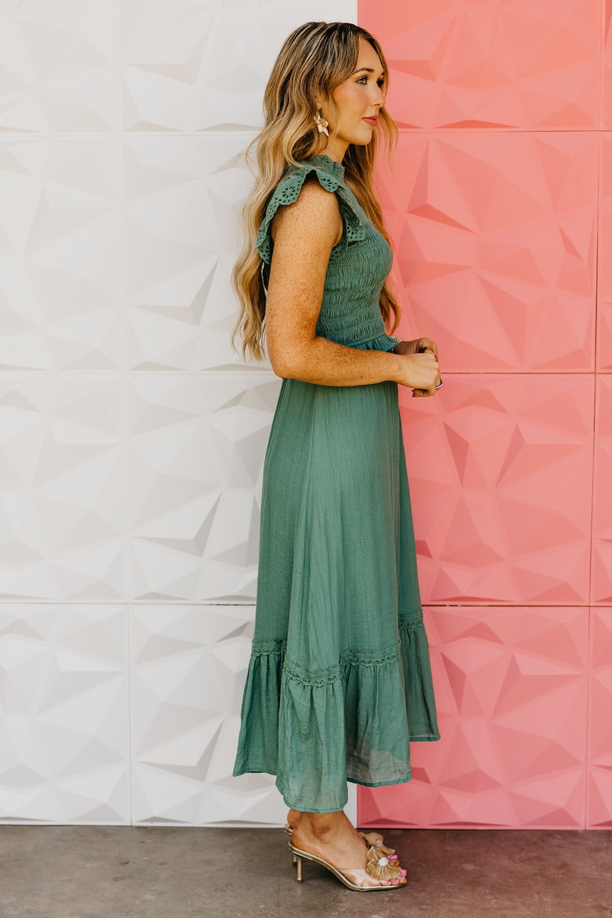 The Ronin Smocked Eyelet Midi Dress