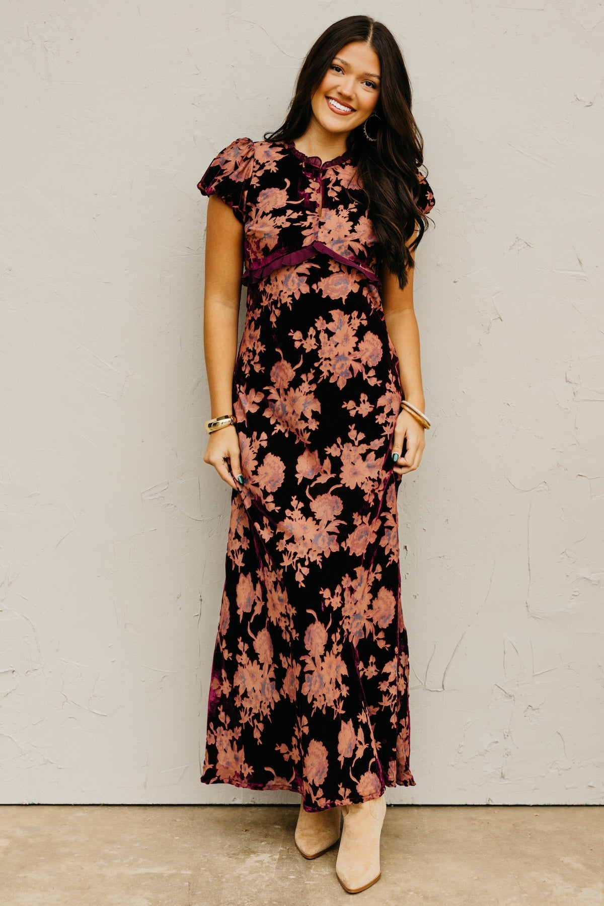 The Trini Burnout Velvet Maxi Dress