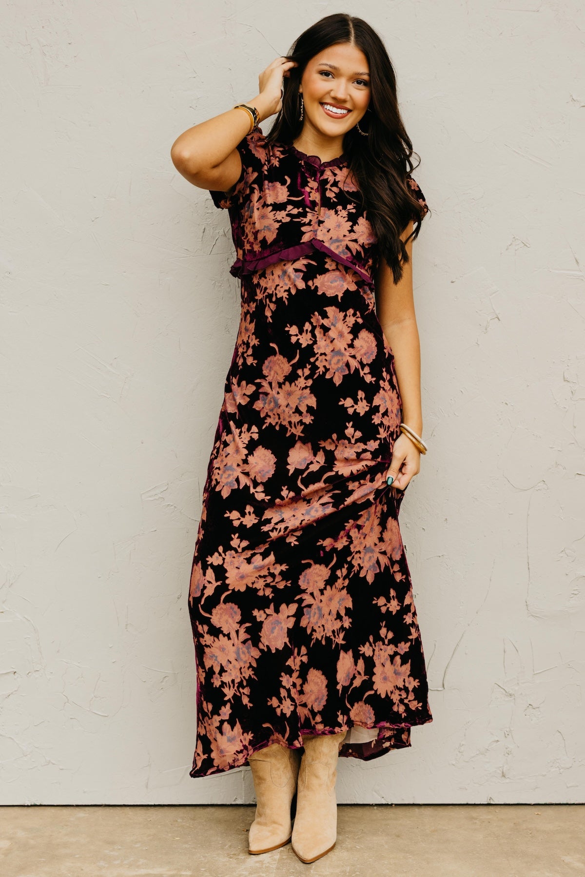 The Trini Burnout Velvet Maxi Dress