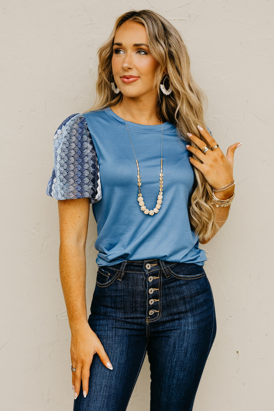 The Kyrie Open Knit Puff Sleeve Top
