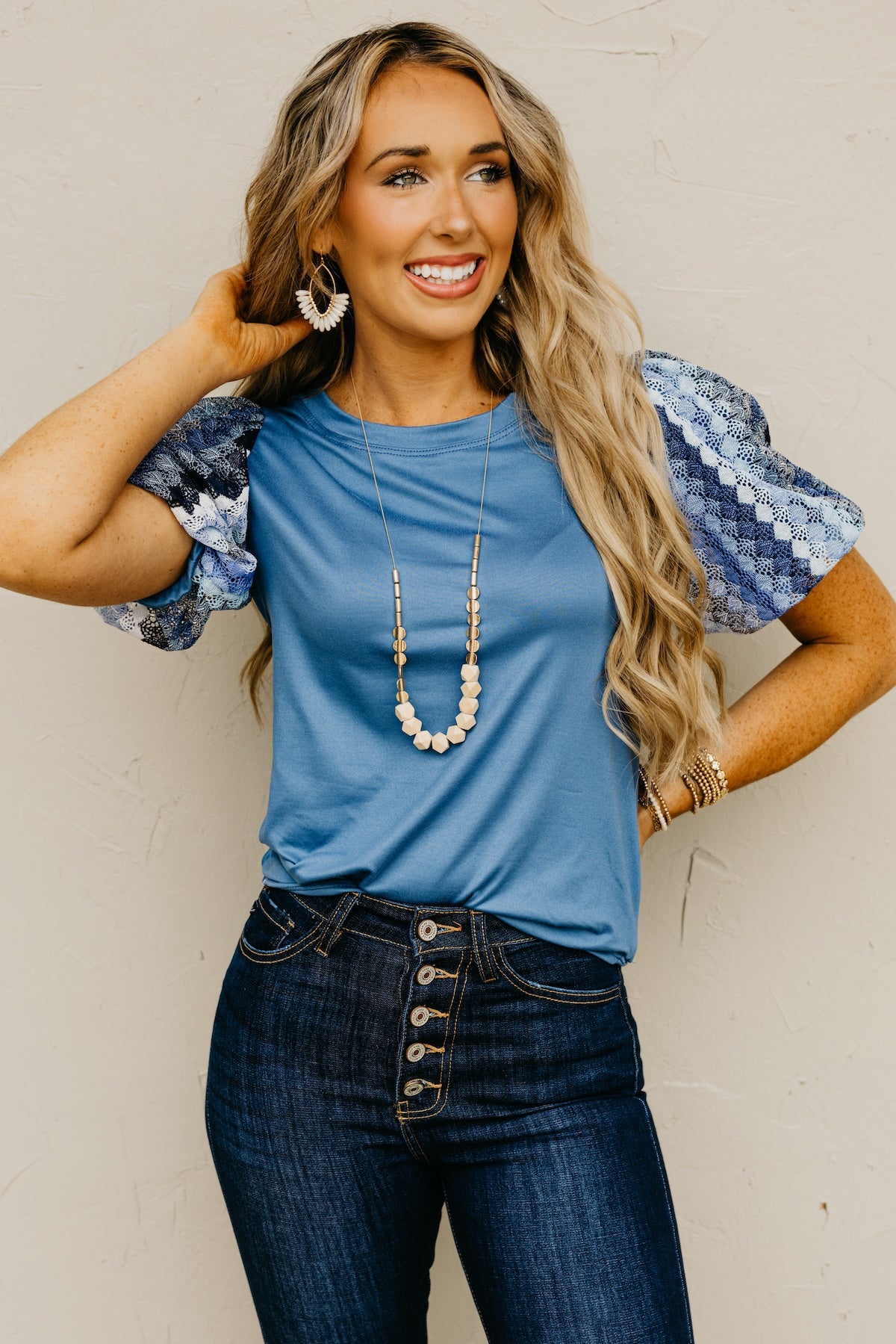 The Kyrie Open Knit Puff Sleeve Top