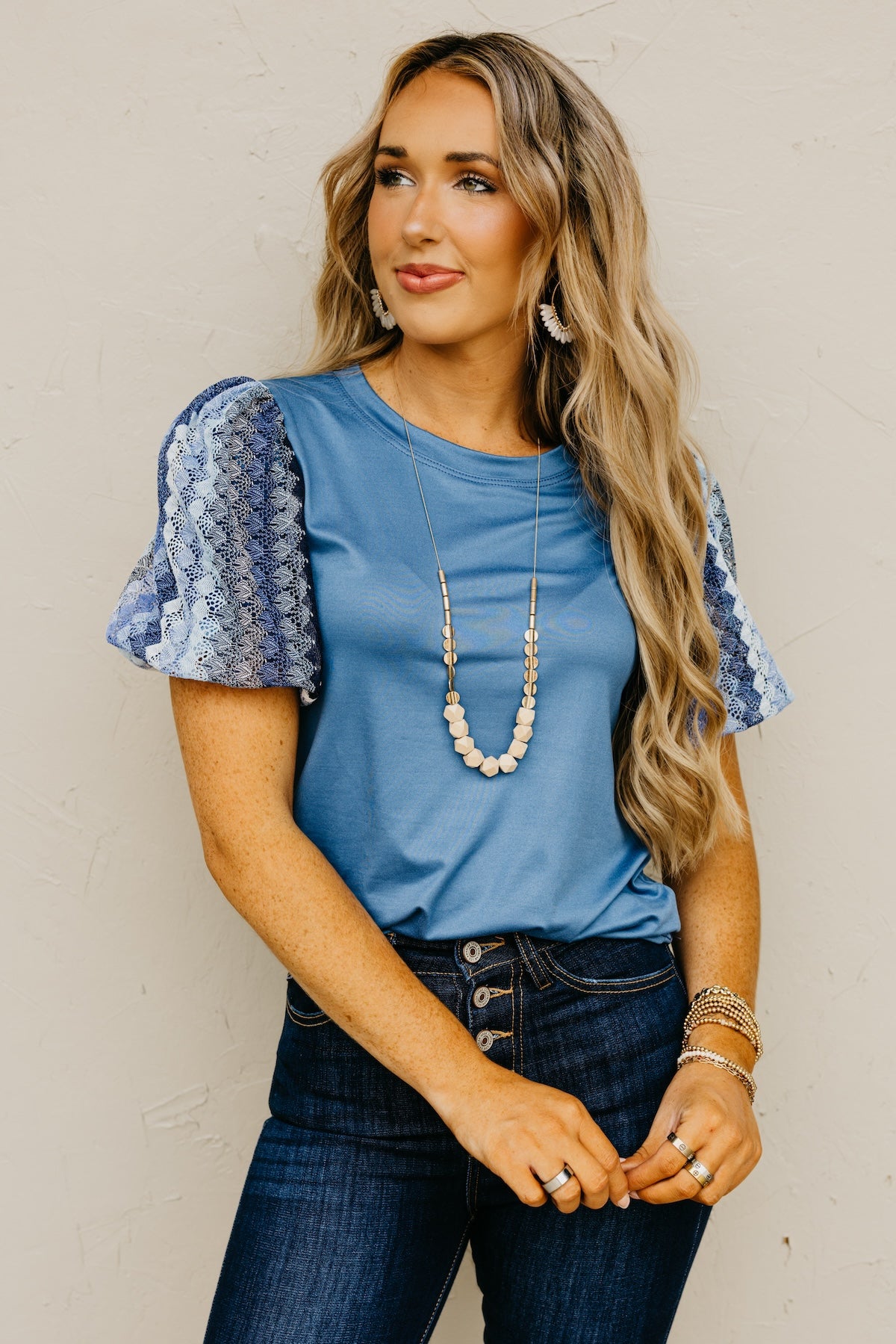The Kyrie Open Knit Puff Sleeve Top