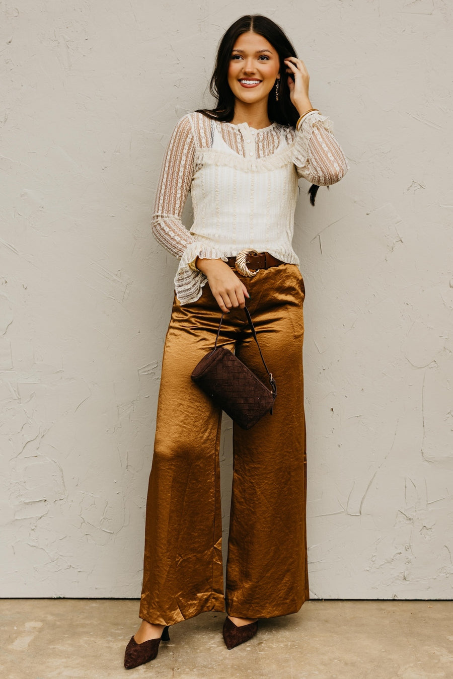 The Amantha Lace Ruffle Henley Top