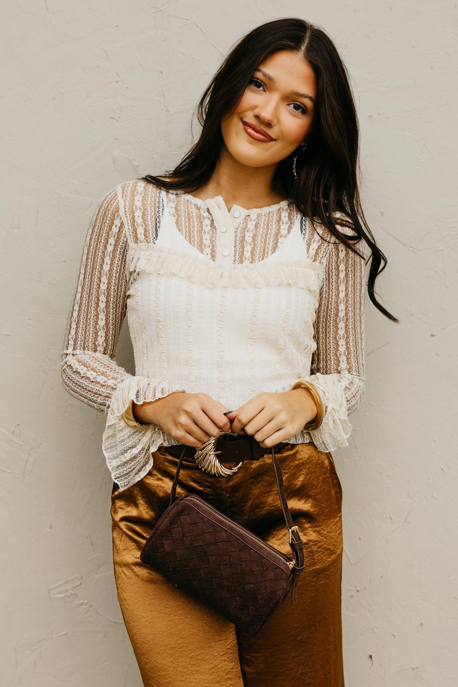 The Amantha Lace Ruffle Henley Top