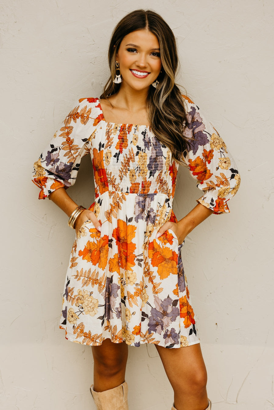 The Shay Smocked Print Mini Dress