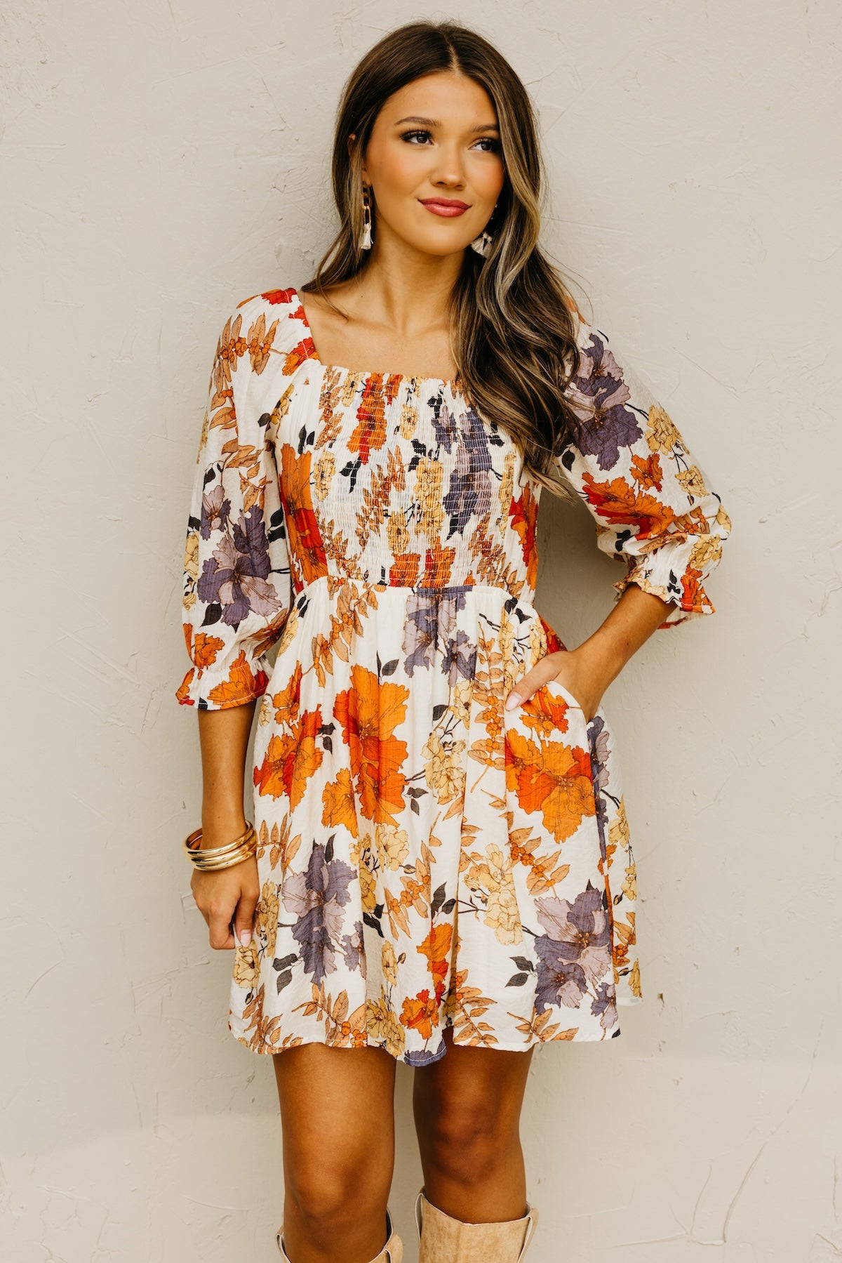 The Shay Smocked Print Mini Dress