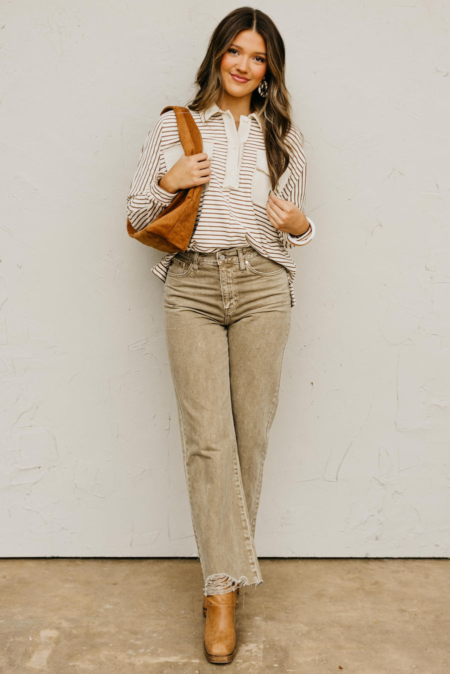 The Ezra Striped Terry Polo Knit Top