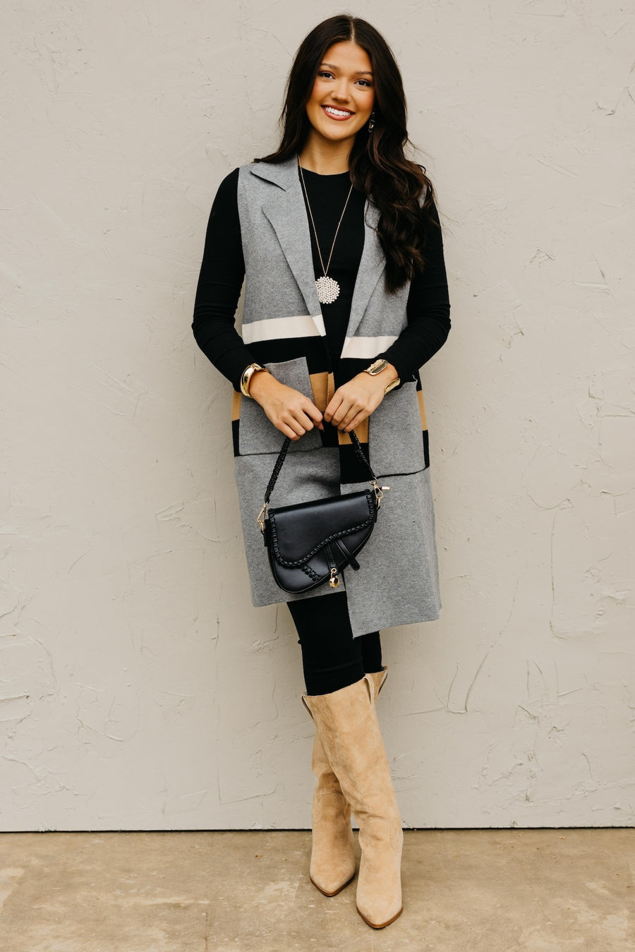 The Reid Sleeveless Color Block Cardiagan