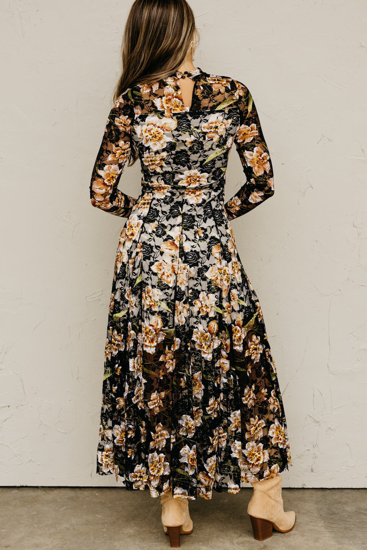 The Lola Floral Mesh Mock Neck Maxi Dress