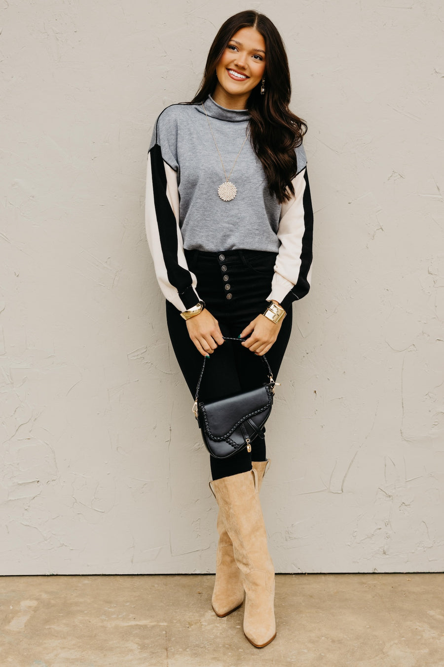 The Rhonda Colorblock Mock Neck Sweater