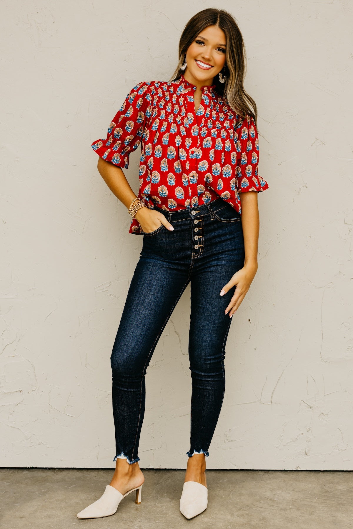 The Mara Button Up Print Top