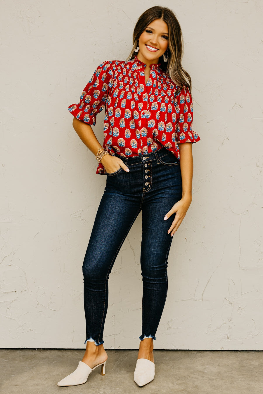 The Mara Button Up Print Top