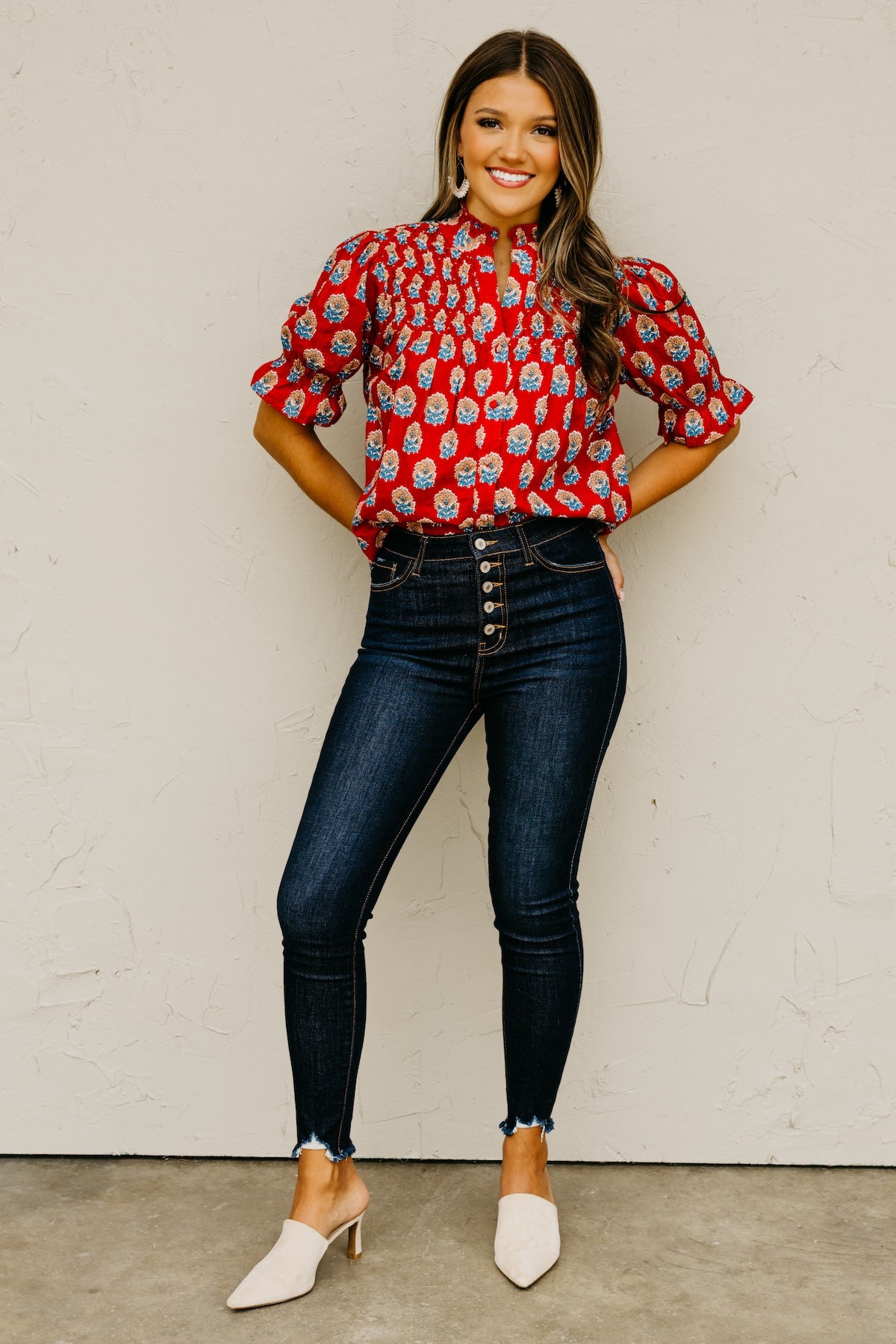 The Mara Button Up Print Top