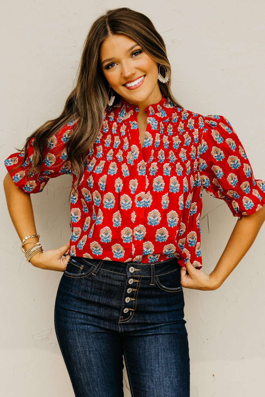 The Mara Button Up Print Top