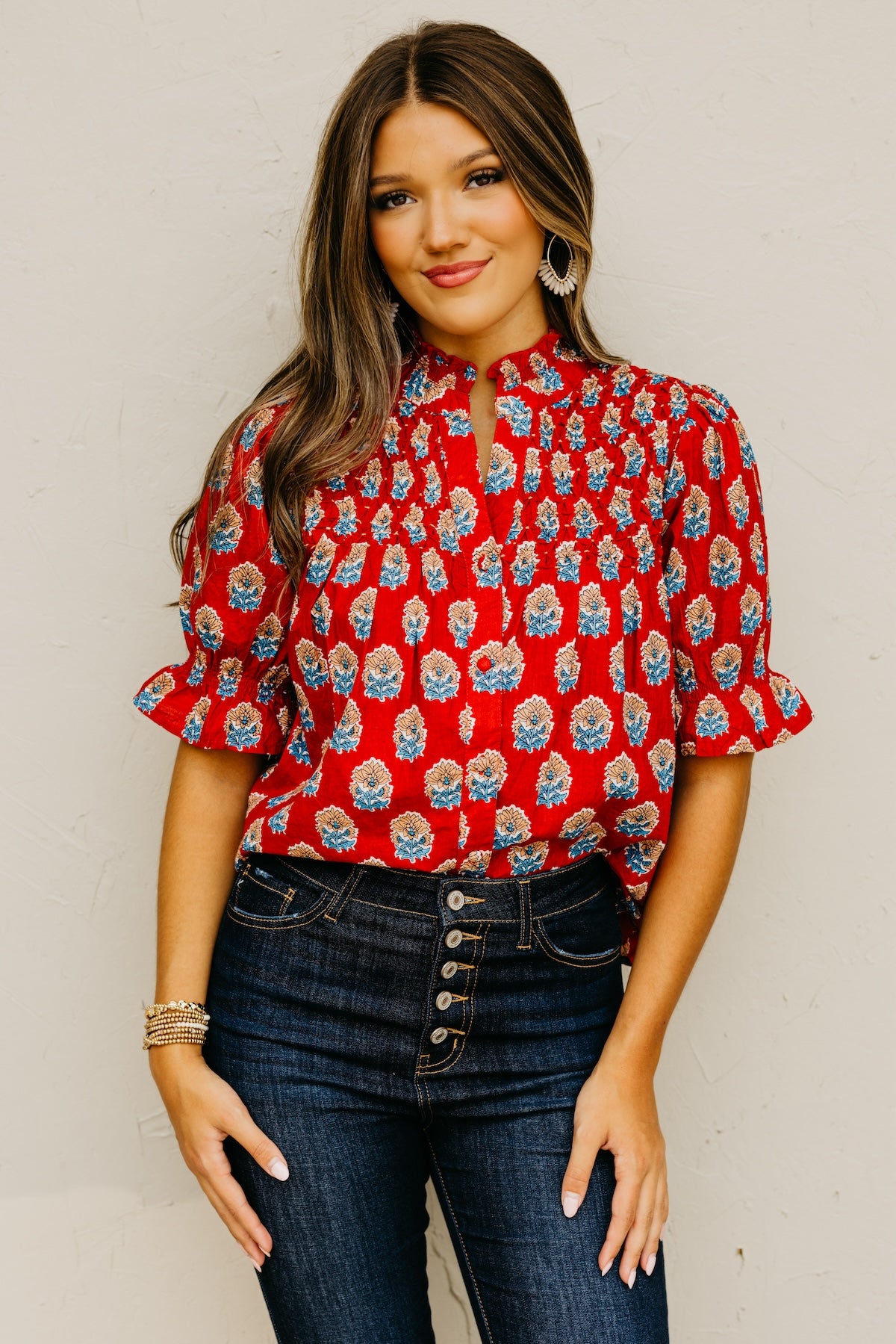 The Mara Button Up Print Top