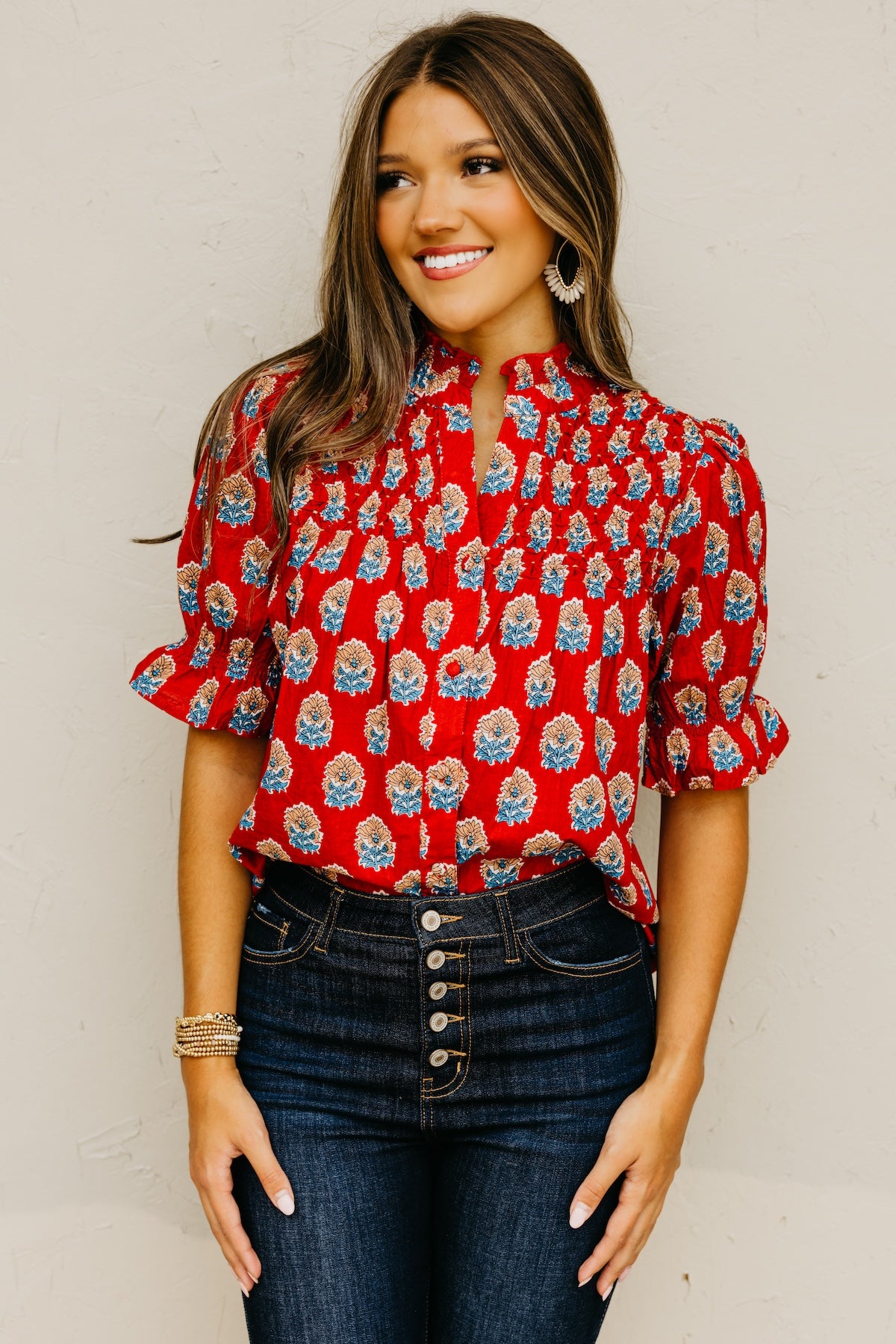 The Mara Button Up Print Top