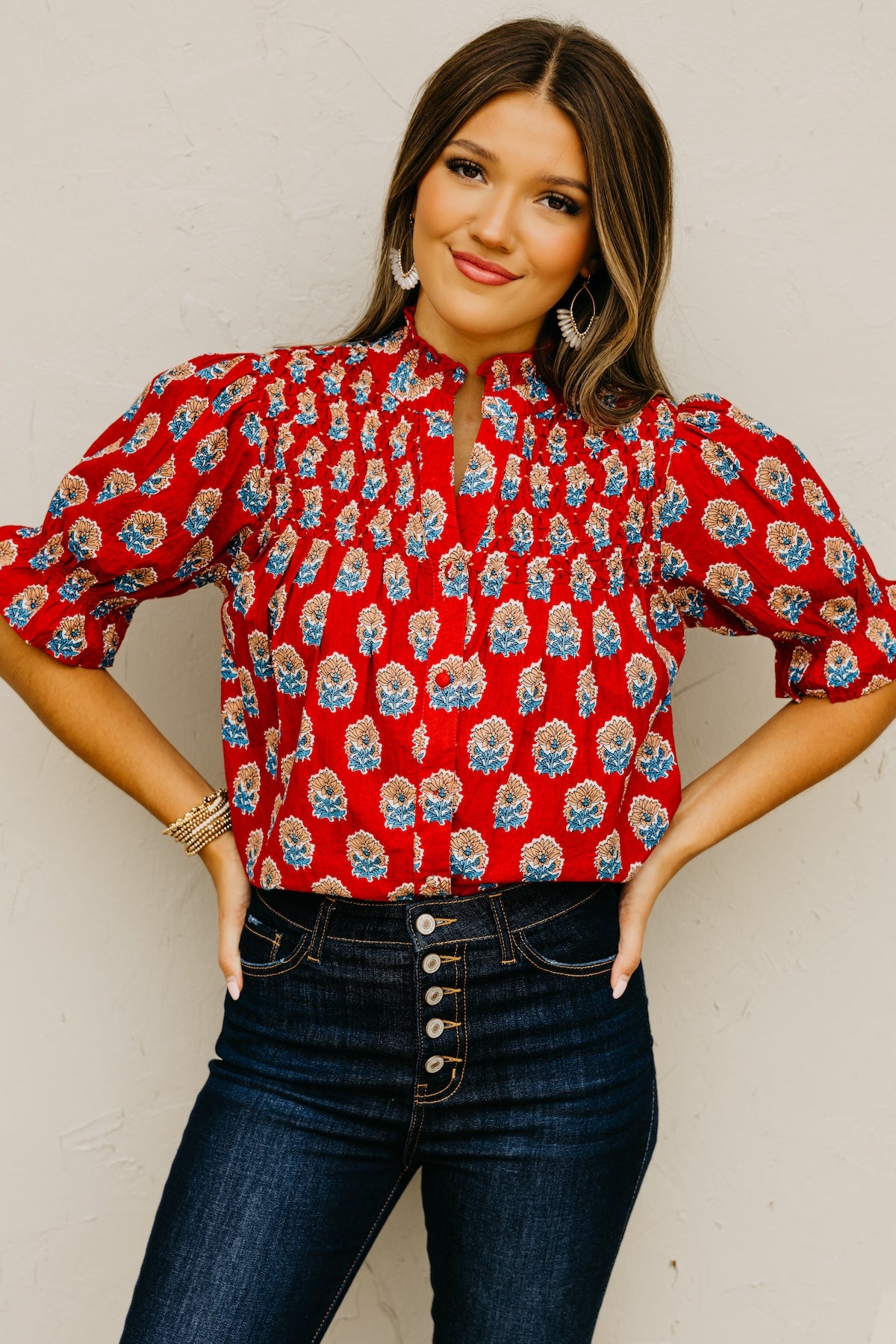 The Mara Button Up Print Top