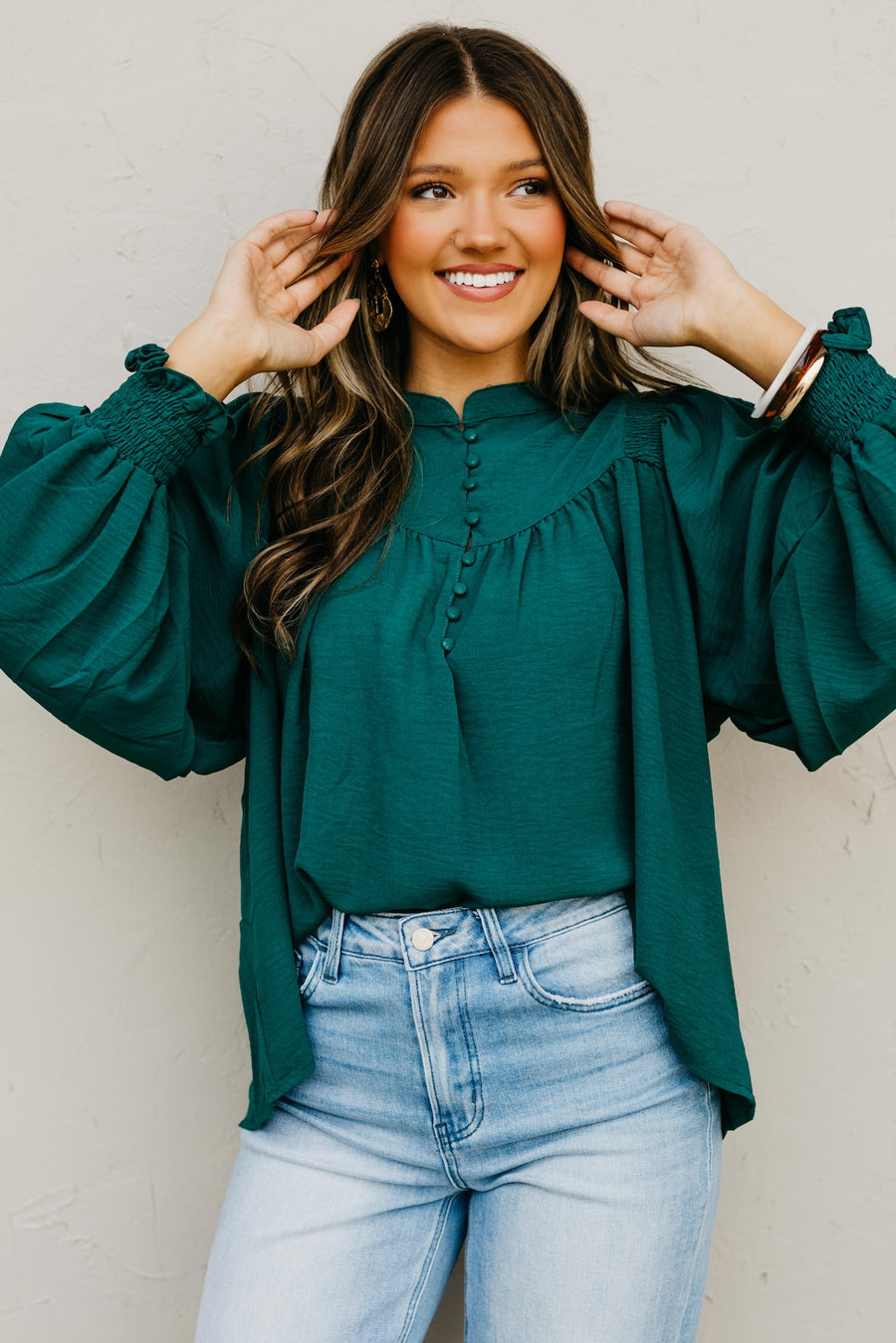 The Damari Smocked Button Up Blouse